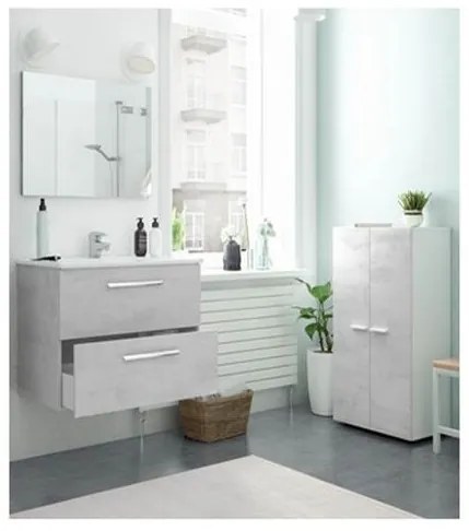 Mobile bagno sospeso 80 cm con lavabo e specchio color cemento - Aruba 99134