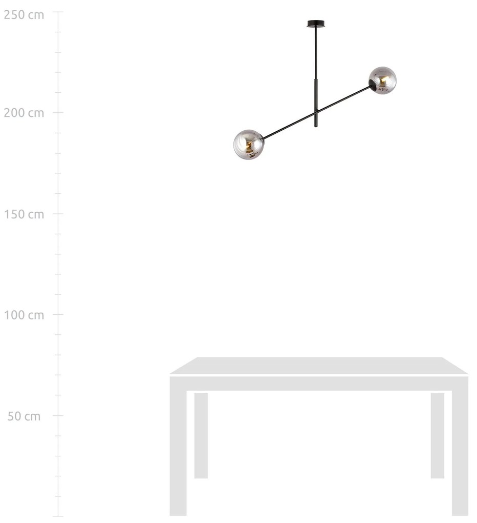 Lampadario 2 Luci Linear In Acciao Nero Con Bracci Regolabili E Vetro Fumè