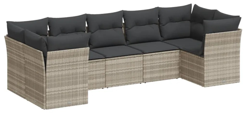 Set divani da giardino 7pz con cuscini grigio chiaro polyrattan