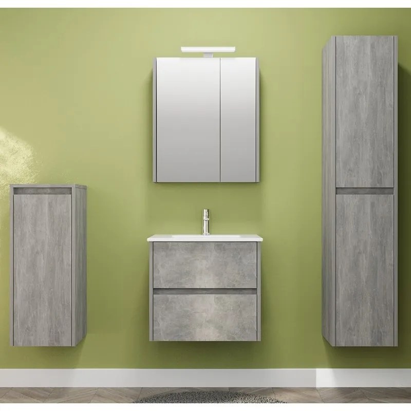 Kamalu - Composizione bagno sospesa 60 cm effetto marmo cemento | LAC-AMFI-60