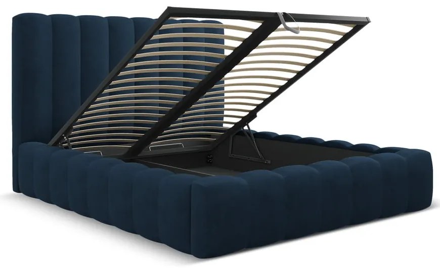 Letto matrimoniale imbottito blu scuro con spazio contenitivo e rete 200x200 cm Kelp - Micadoni Home