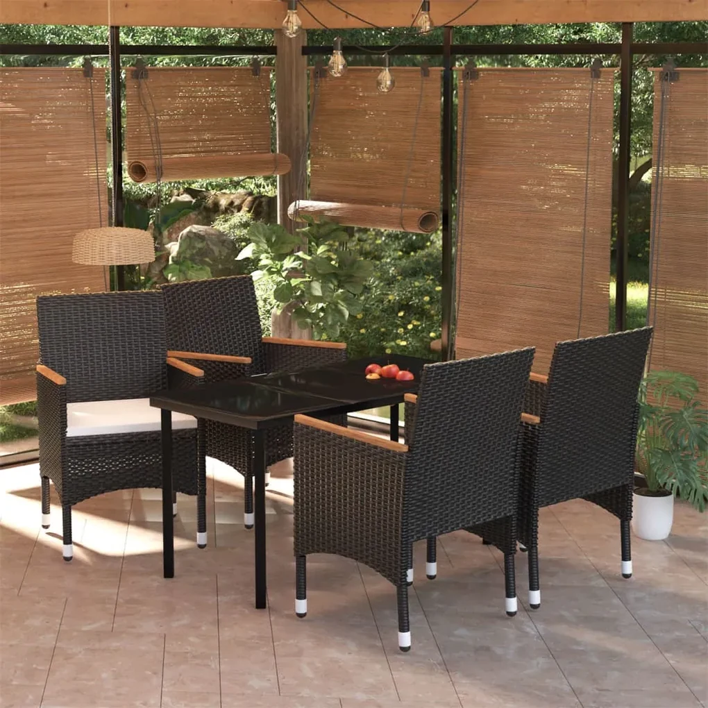Set da pranzo da giardino 5 pz con cuscini nero