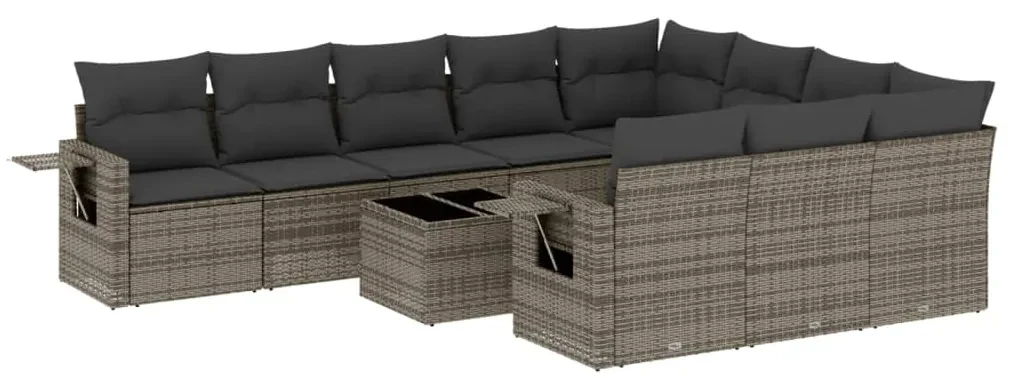 Set divani da giardino 11 pz con cuscini in polyrattan grigio