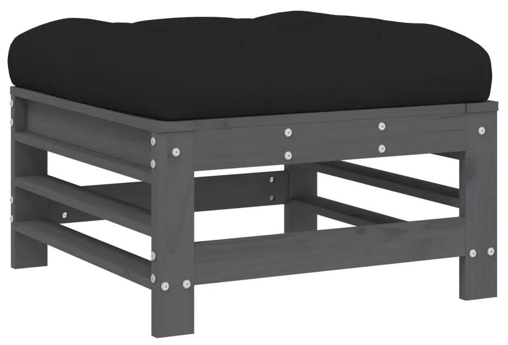 Poggiapiedi da giardino con cuscino legno massello pino grigio