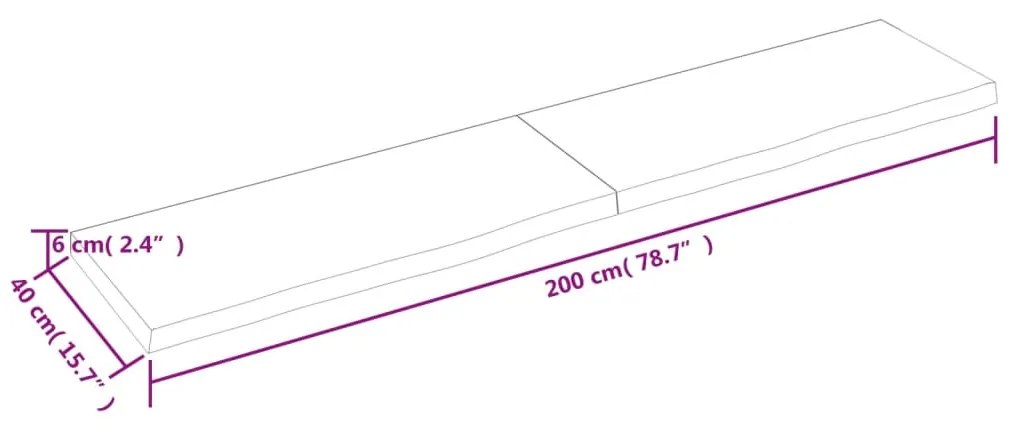 Ripiano a parete 200x40x6 cm legno massello rovere non trattato