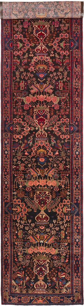 Hamedan Tappeto 110x490 Blu (Iran) Annodato A Mano