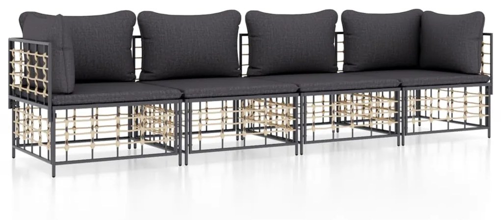 Set divani da giardino 4 pz con cuscini antracite in polyrattan