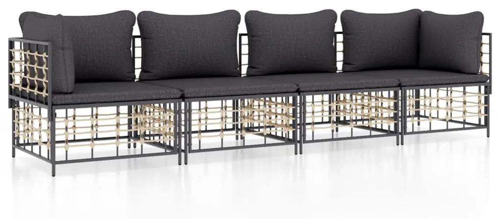 Set divani da giardino 4 pz con cuscini antracite in polyrattan