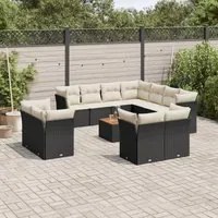 Set Divani da Giardino 12 pz con Cuscini Nero in Polyrattan 3256273