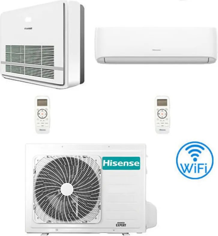 Climatizzatore Condizionatore Hisense Console + Hi Comfort Wifi R32 Dual Split Inverter 9000 + 9000 BTU con U.E. 2AMW42U4RGC NOVITÁ Classe A++/A+