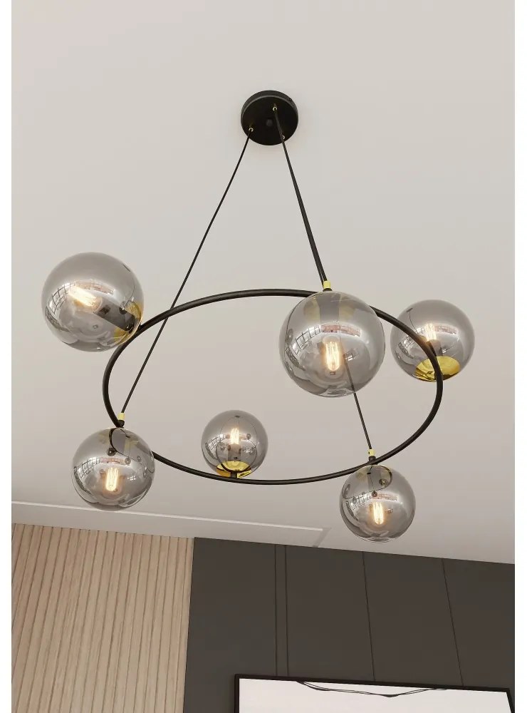 Lampadario a Sospensione AZURA 6 in Acciaio e Vetro 6xE14 Colore del corpo Nero e Grafite