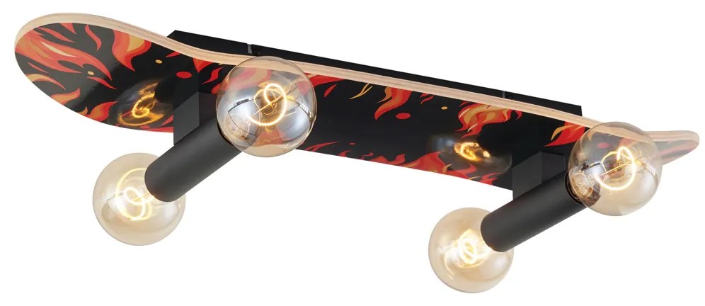 Lampada da parete nera con rosso 80cm - Skateboard