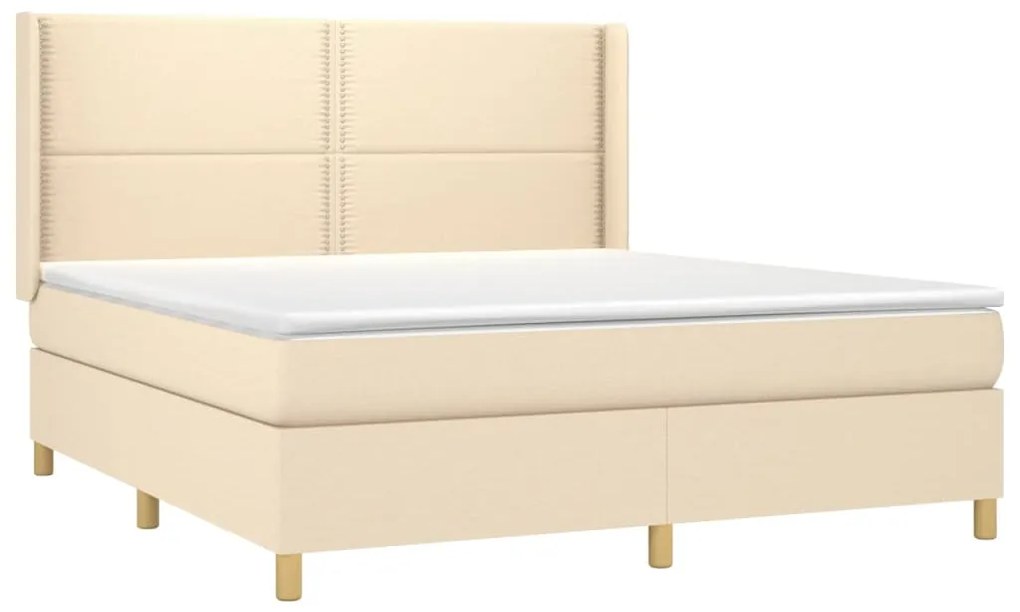 Letto a molle con materasso e led crema 160x200 cm in tessuto