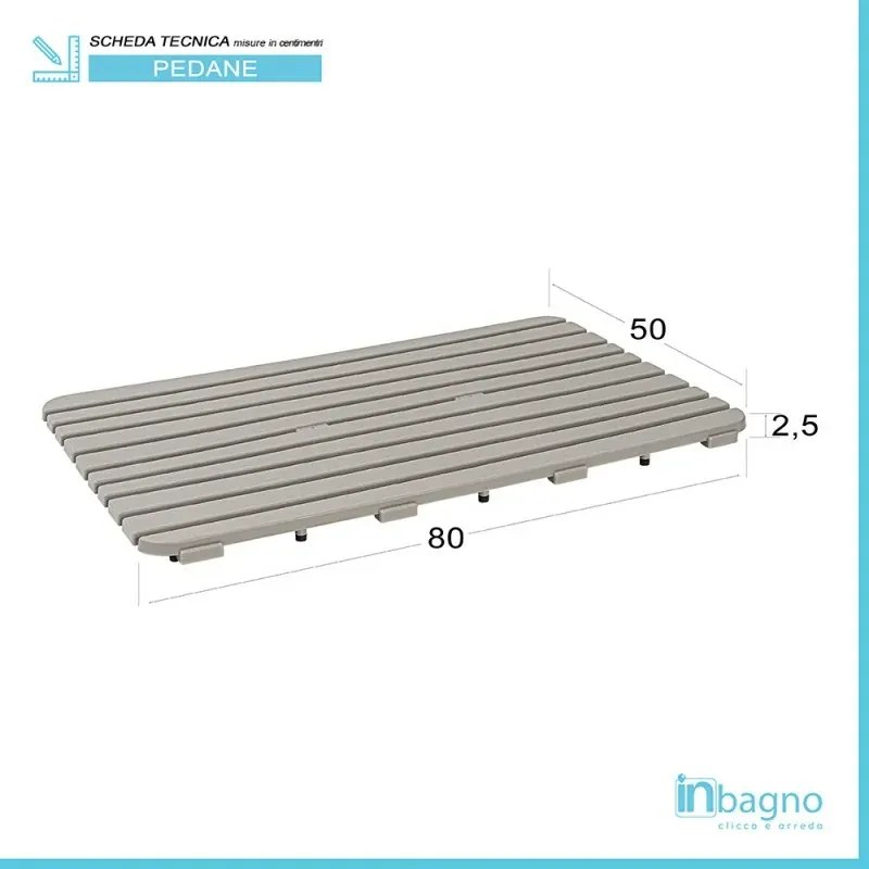 Pedana doccia antiscivolo 80x50 cm tortora con effetto legno in plastica