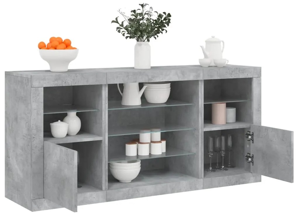 Credenza con luci led grigio cemento 142,5x37x67 cm