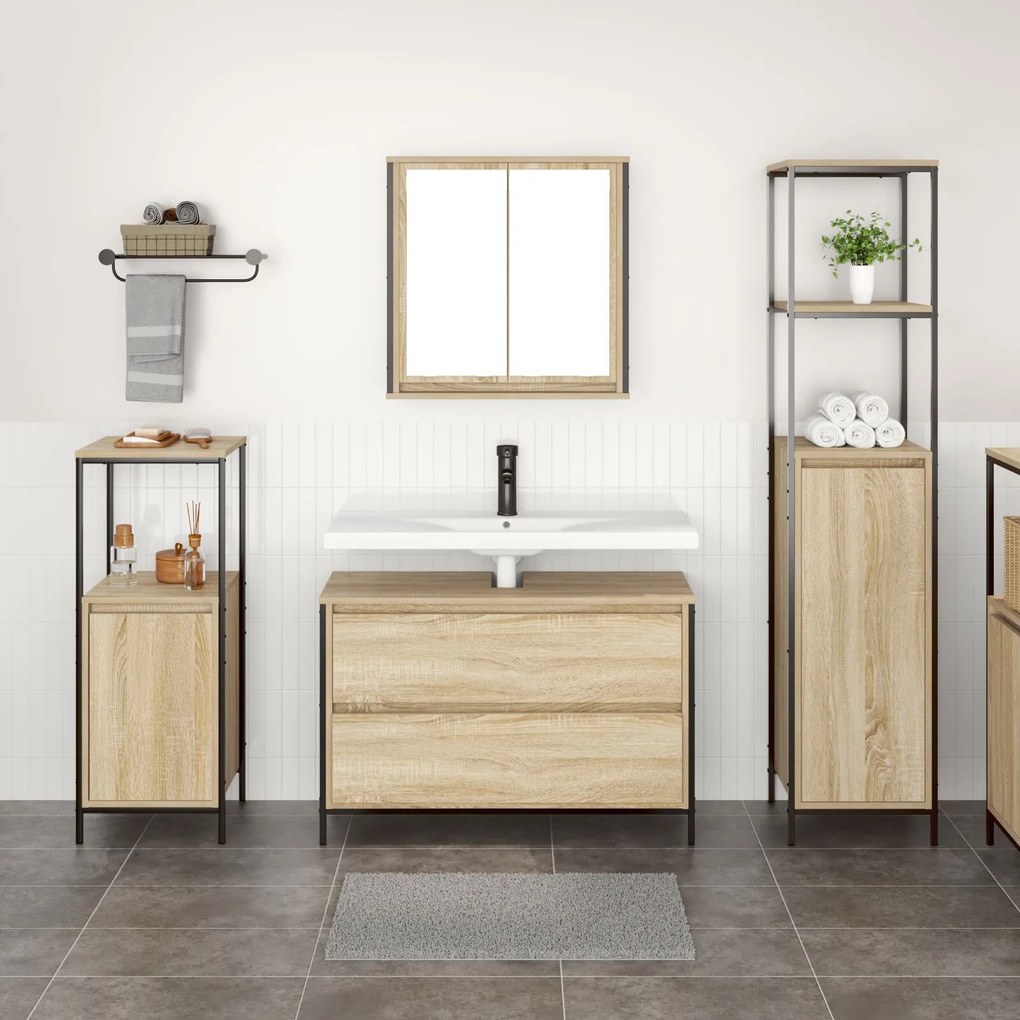 Set di mobili da bagno 3 pezzi in legno ingegnerizzato rovere di