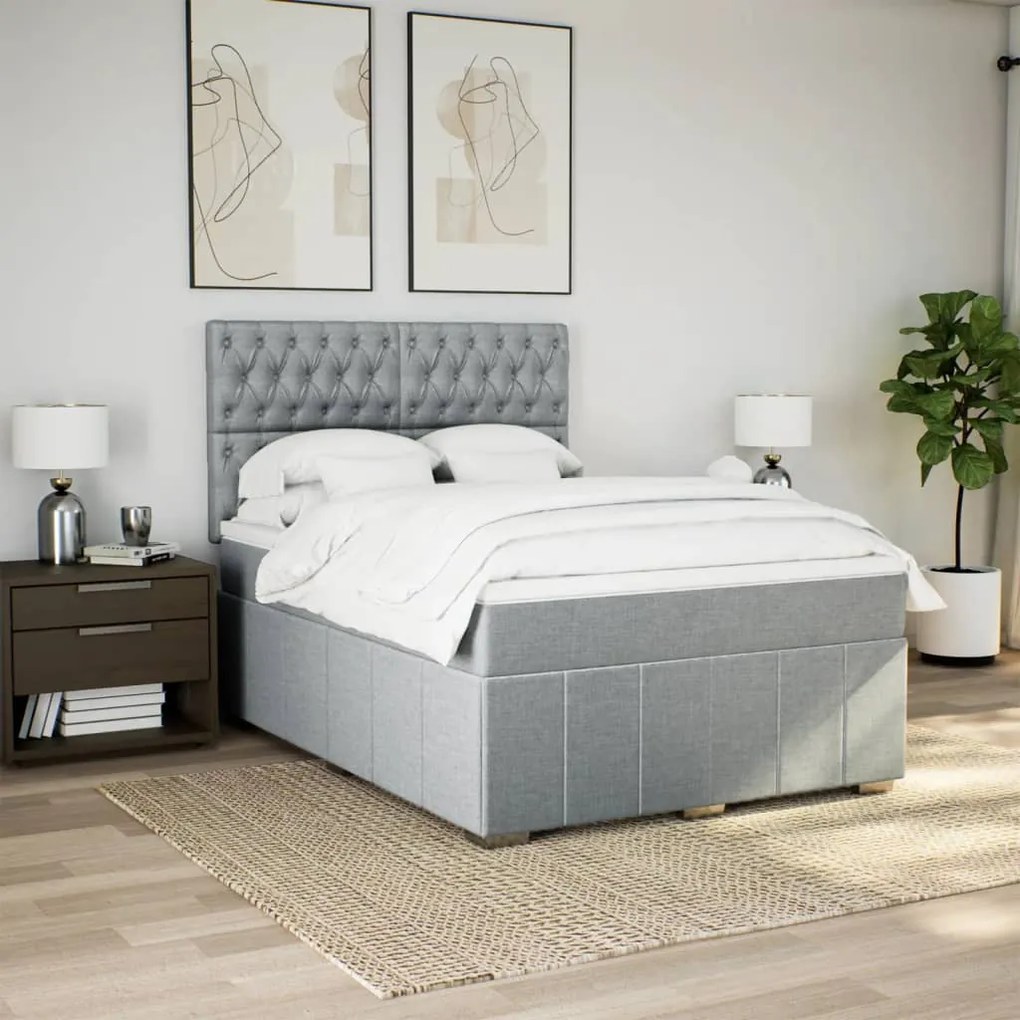 Giroletto a molle con materasso grigio chiaro 140x200cm tessuto
