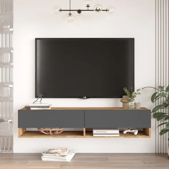 Mobile Tv Sospeso 140x32x30 Effetto Legno Rovere E Antracite Evolution