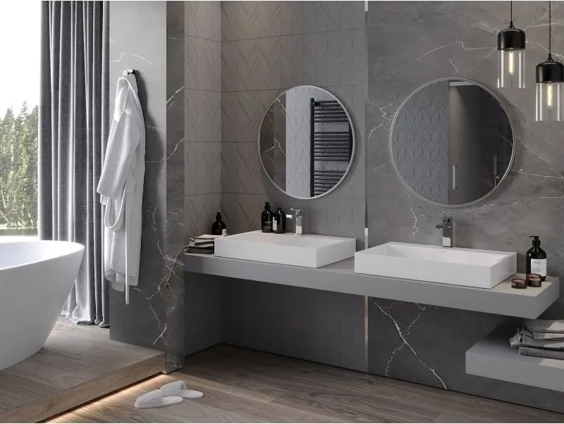 Mexen Loft specchio da bagno rotondo 70 cm, cornice inox - 9850-070-070-000-10