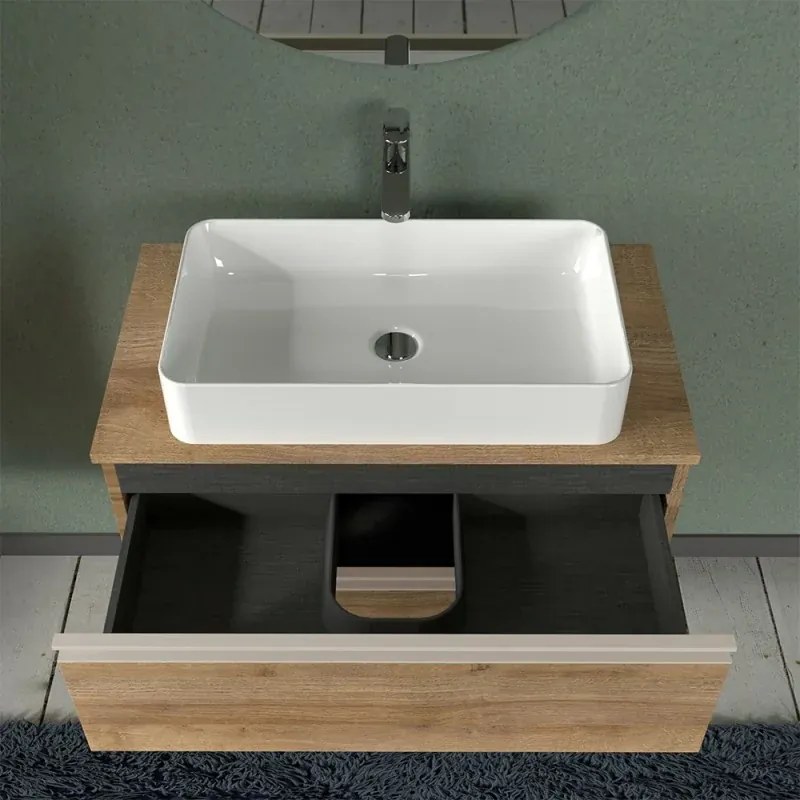 Mobile bagno sospeso 80 cm linea Master rovere miele per lavabi da appoggio