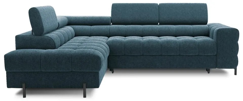 Divano angolare blu allungabile/con contenitore (con penisola a sinistra/a L) con rivestimento in bouclé Ferucce – ELTAP