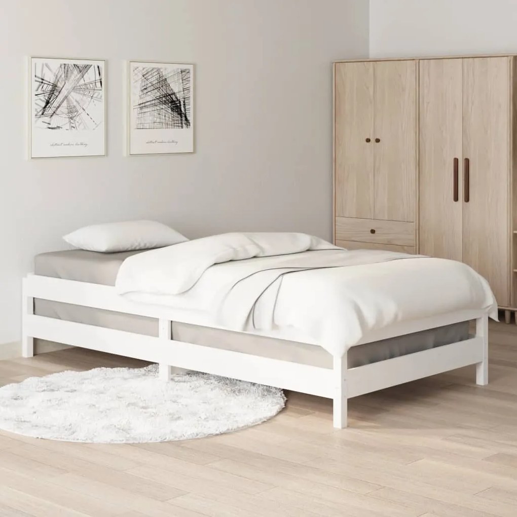 Letto impilabile bianco 90x200cm in legno massello di pino