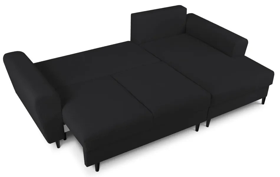 Divano angolare nero allungabile e con contenitore (con penisola a destra/con chaise lounge) con rivestimento in bouclé Kyoto – Cosmopolitan Design