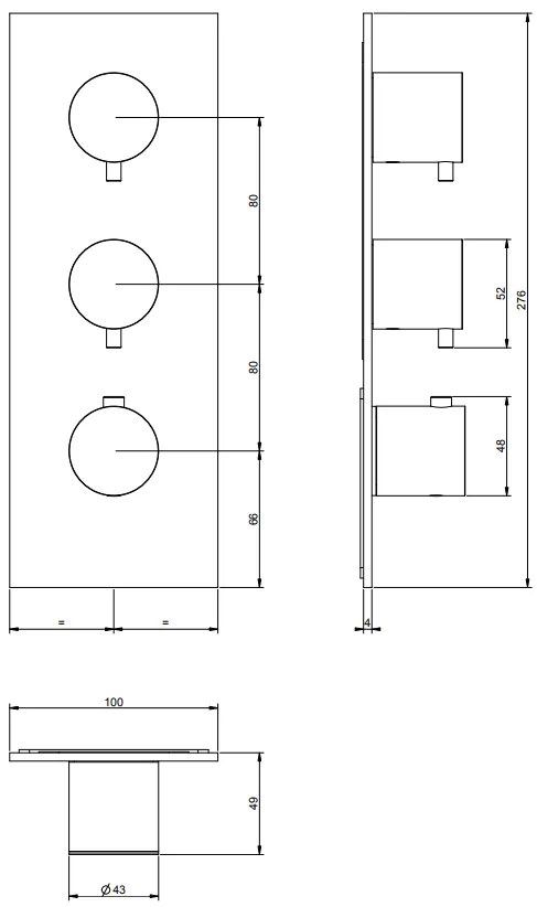 Parte esterna miscelatore termostatico alta portata a parete steel brushed 239 parte incasso non inclusa 54514 gessi