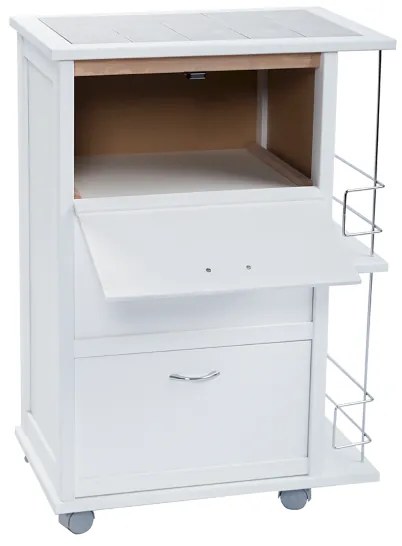 Carrello da cucina con ante a ribalta e portabottiglie Bianco