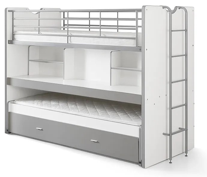 Letto da bambini a castello/estraibile bianco/grigio con contenitore/con scrivania con rete inclusa 90x200 cm Bonny – Vipack