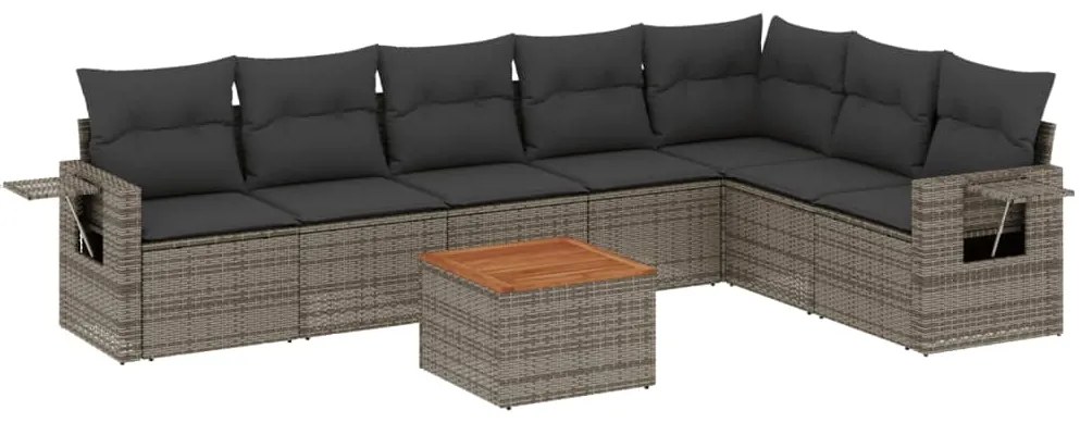 Set Divano da Giardino 8 pz con Cuscini Grigio in Polyrattan