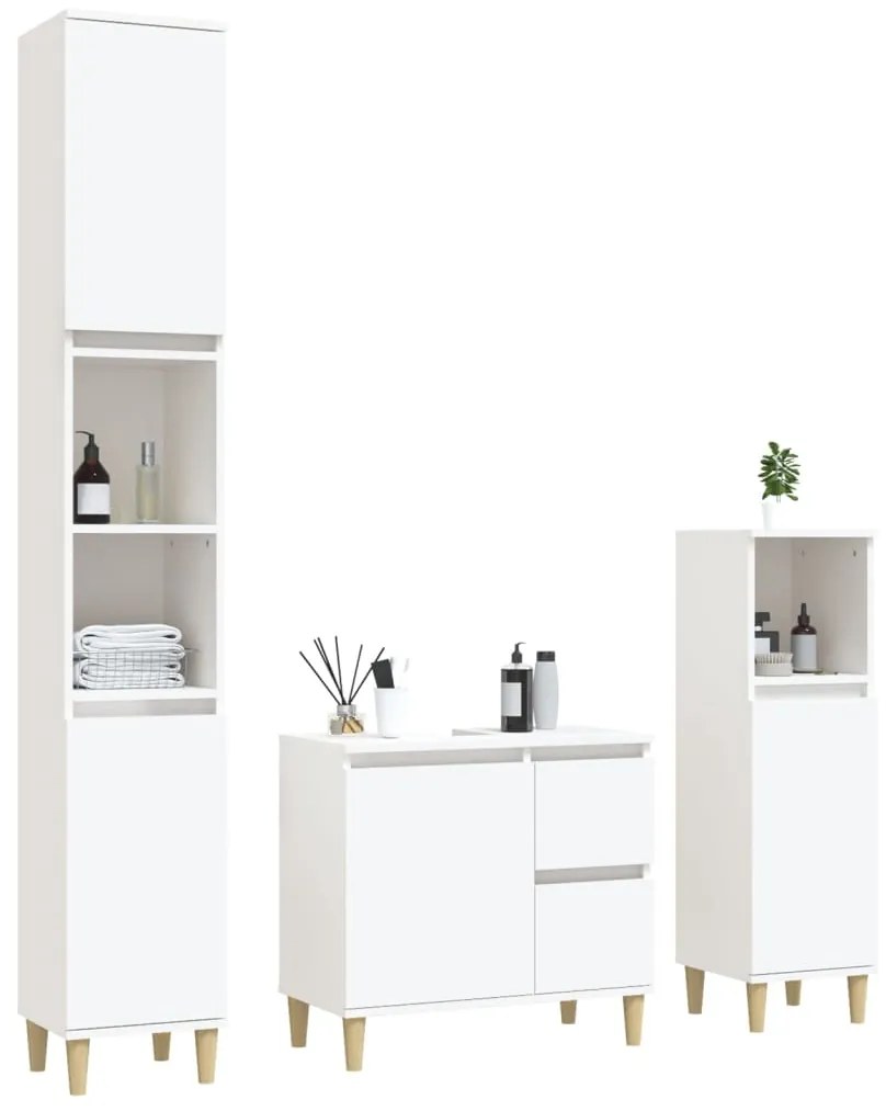 Set di mobili da bagno 3 pz bianco in legno multistrato