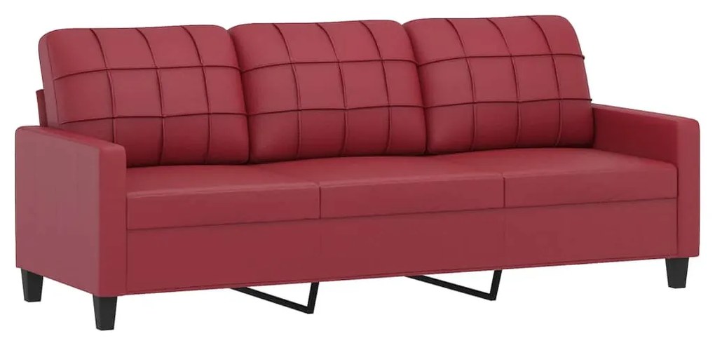 Set di divani 3 pz con cuscini rosso vino in similpelle