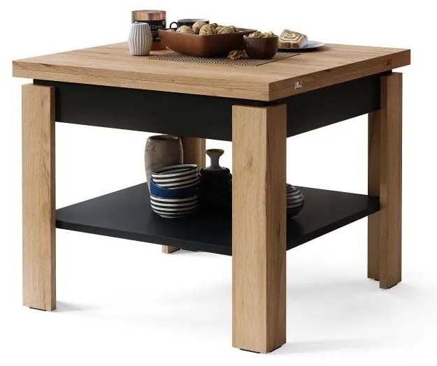 Tavolino pieghevole con mensola LIA quercia/nero