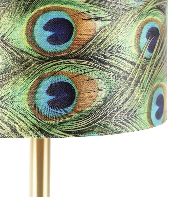 Lampada da tavolo in ottone con paralume pavone 25 cm - Simplo