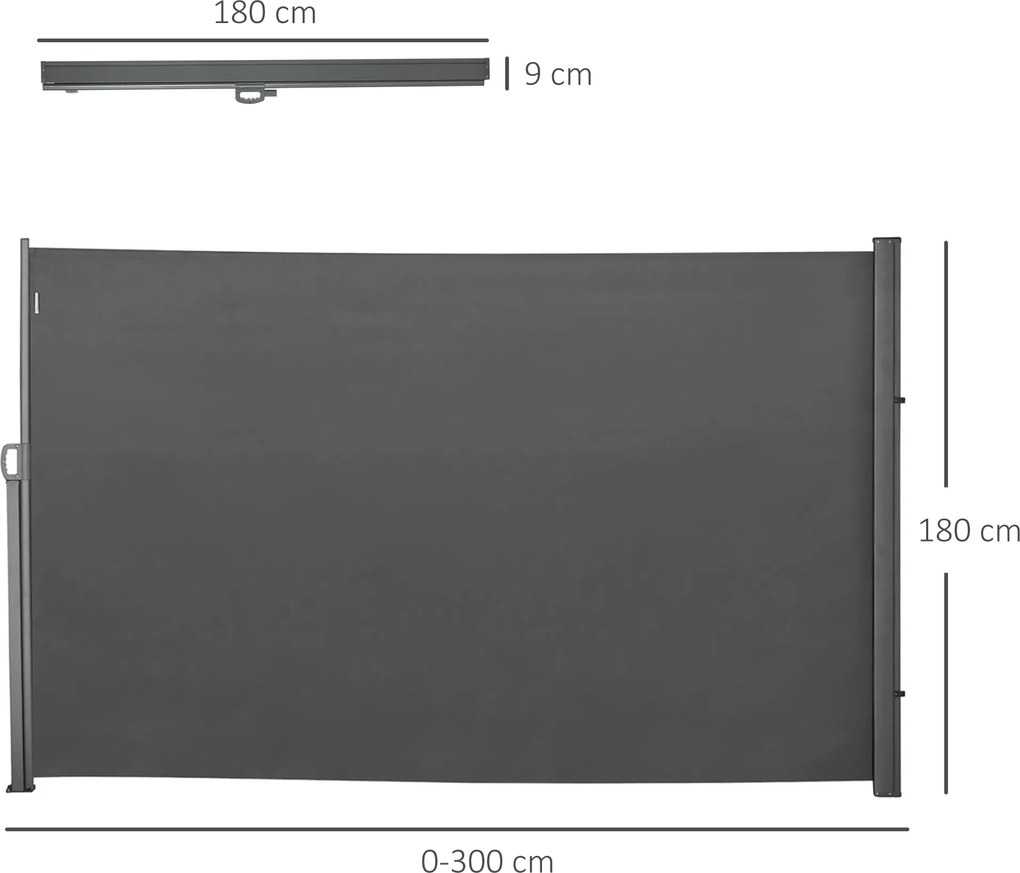 Frangivista da Giardino Estensibile 300x180A cm Poliestere Anti UV e Alluminio Grigio...