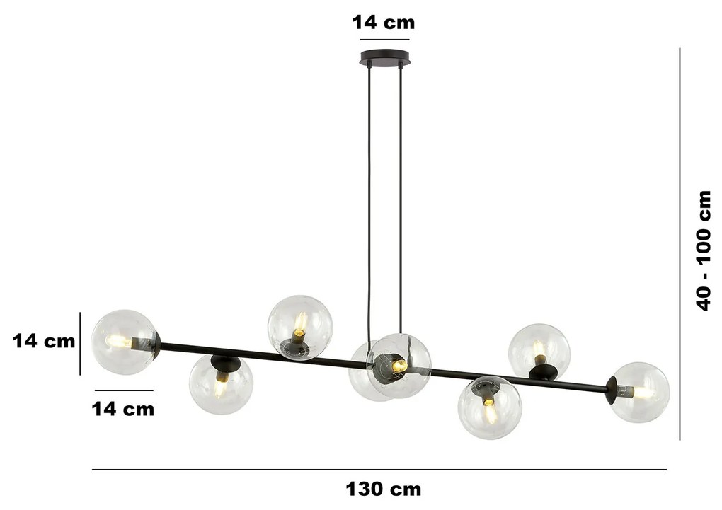 Lampadario Contemporaneo 8 Luci Durga In Acciaio Nero E Sfere Vetro Trasparente