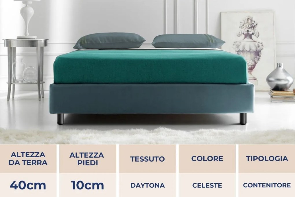 Letto Sommier Contenitore Zurigo Celeste Microfibra 80x190 - Singolo