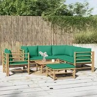 Set Salotto da Giardino 8pz con Cuscini Verdi Bamb