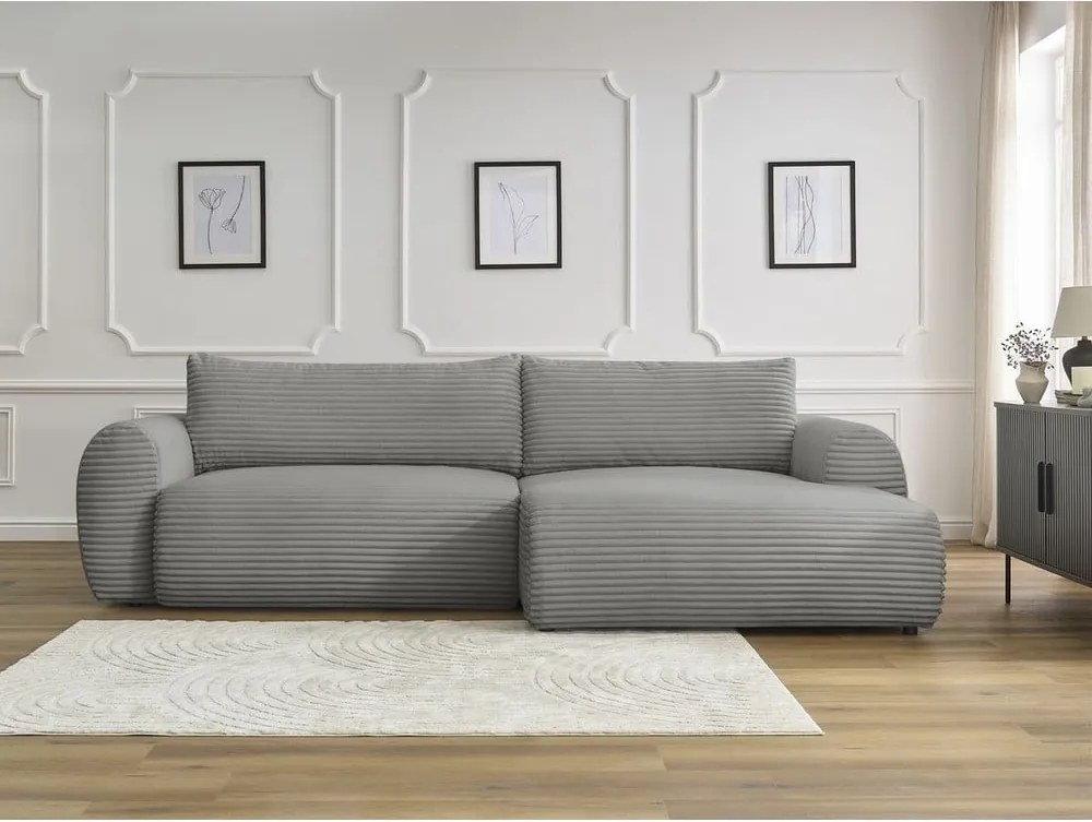 Divano angolare in grigio scuro allungabile (con penisola a destra) con rivestimento in velluto a coste Lucien – Bobochic Paris