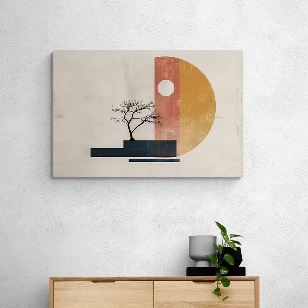 Quadro su tela – Japandi albero con elementi astratti