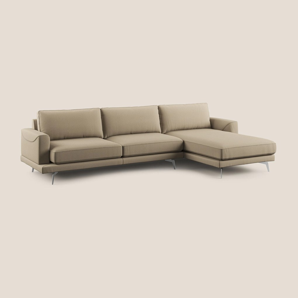 Dorian divano moderno angolare con penisola in tessuto morbido antimacchia T05 beige