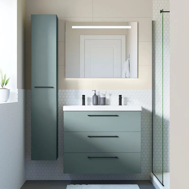 Mobile da bagno sotto lavabo Remix verde lamellare opaco L 90 x H 73 x P 46 cm 3 cassetti, lavabo non incluso