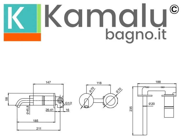 Kamalu - Miscelatore lavabo da incasso finitura cromo con dettaglio in marmo nero | MARMO-NERO