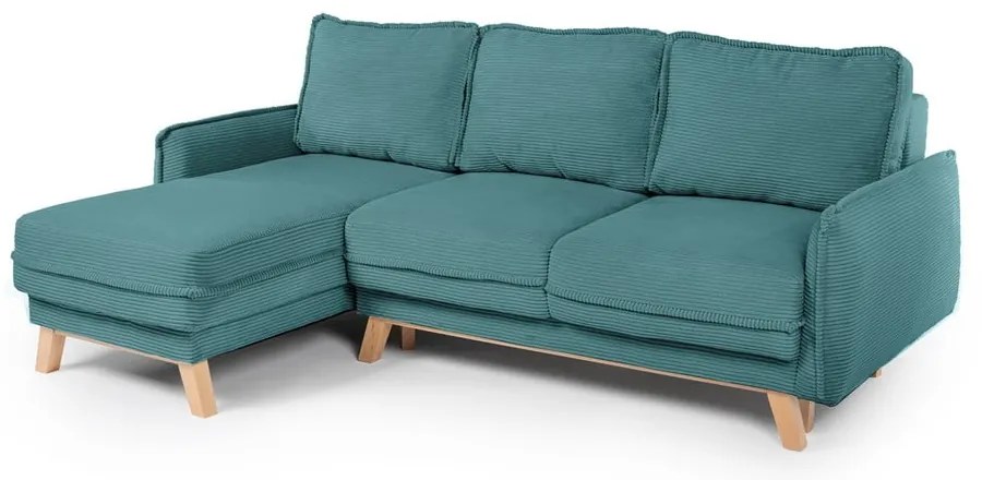 Divano letto ad angolo in velluto a coste turchese variabile Tori - Bonami Selection