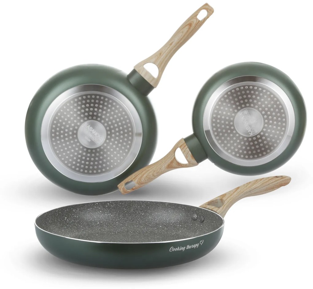 Set 3 padelle 20, 24 e 28 cm verde Cooking Therapy