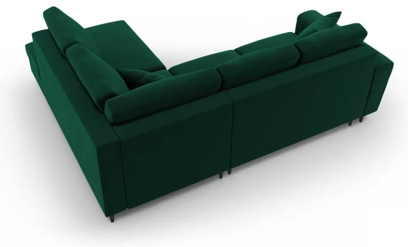 Divano angolare verde allungabile e con contenitore (con penisola a destra/a L) con rivestimento in velluto Kyoto – Cosmopolitan Design