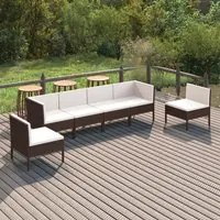 Set Divani da Giardino 6 pz con Cuscini in Polyrattan Marrone cod mxl 38304