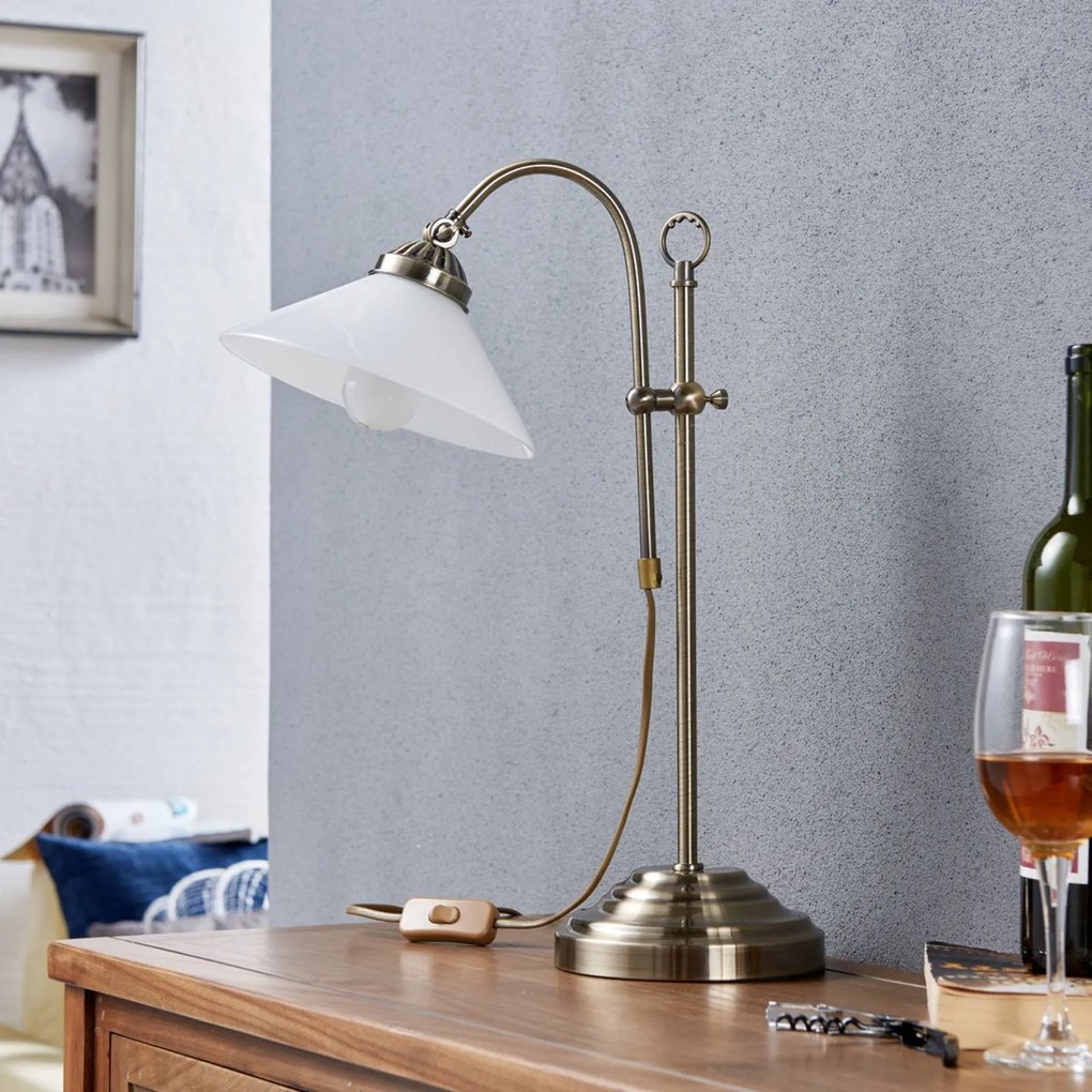 Lindby lampada da tavolo Otis, ottone antico, vetro, 60 cm, E14