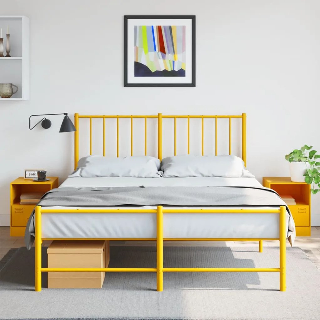 Comodini 2 Pz Giallo Senape 34,5x39x44 Cm İn Acciaio /